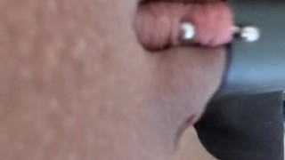 Milf vacuums big pierced clit