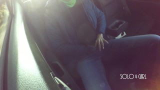 Masturbation innocent girl got on a in Uber, public play with pussy