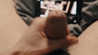 Guy masturbating watching porn POV