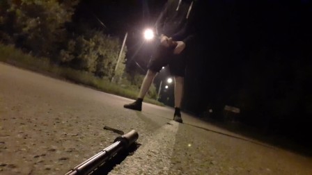 Russian guy impatient to masturbate dick right on the road