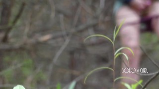 Peeping Tom on teen play with pussy in forest, public masturbation orgasm