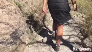 Cumwalk with Big Load Swallow: Blonde With Perfect Tits Sucks Dick Outdoors