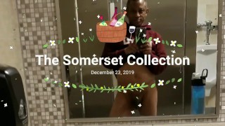 Shaved Ebony male posing nude in Macy's Restroom...Risky Public exhibition