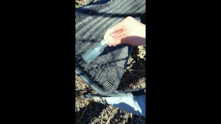 Twink found bottle with anon cum at public so he added his cum there too