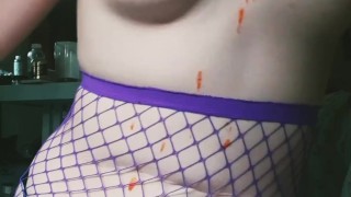 first time dripping hot candle wax on my little tits