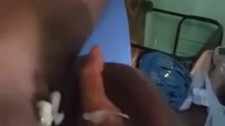 Black cock jacking and cumming all over abs