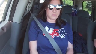 Out for a drive,might as well get my tits out!