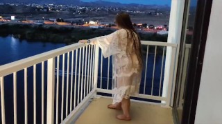 Mrs kitty flaunting it on hotel balcony on vacation
