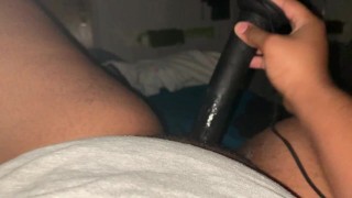 Black girl fucks hairy pussy with dildo