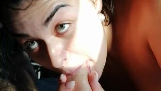 Jen returns from the gym, and her boyfriend cums on his face! (blowjob) 