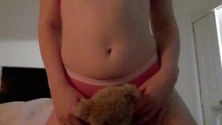 Teen girl humps teddy and cums for daddy