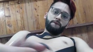 Jerking My Big Uncut Latino Cock On My Cock Ring Harness Until I Shoot A Big Load And Eat My Cum
