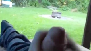 jerkin cock outside, I couldn't resist, she knows who she is ;) moan and cuss while I drain my load