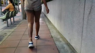 Thick Booty Sexy Latina in Tight Shorts Walking on Public Street - Candid Ass