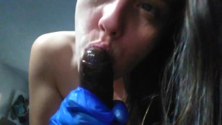 Blue Latex Glove Spit Wet BLACK DILDO HANDJOB Nasty DIRTY TALK Quarantine Pandemic Social Distance
