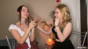 Deepthroat lessons with double dildo