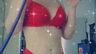 Bald bitch in lingerie taking a shot and hookah hit