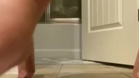 Bigger Dildo Squirting before pulling out on the Bathroom Rug