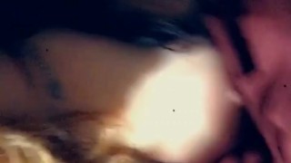 Tatted natural girl plays with her pussy