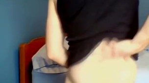 Twink tugs on his dick through underwear before masturbating