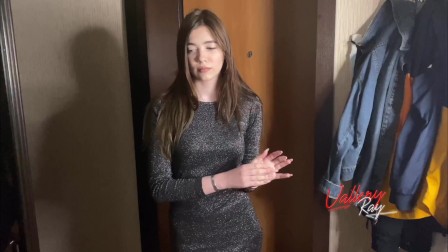 Step sister sucked brother`s dick in the hallway