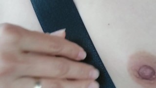 Polish amateur milf playing tits in car when ride highway
