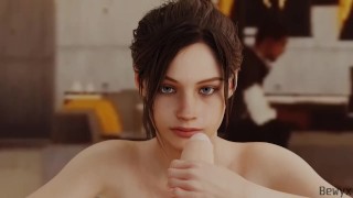 Claire Redfield from Resident Evil 2 Remake Blowjob with Facial Cumshot