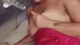 Sexy light skinned ebony playing with dildo