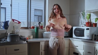 Cute Aussie Girl Fingers Herself in the Kitchen and Dirty Talks her Fantasy