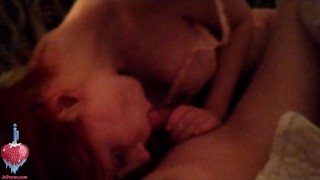 Blowjobs by red head, closeup riding, and after cum fuck without a boner = small dick