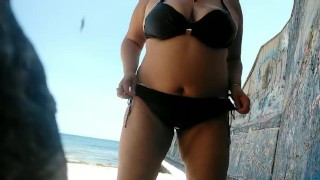 BBW fetish on beach big ass close