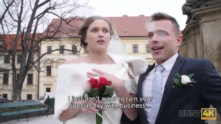 HUNT4K. Cute bride gets fucked for cash in front of her groom