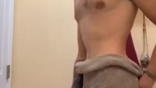Teen disrobes, jerks off and shows ass