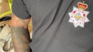 Naughty straight firefighter with big uncut cock