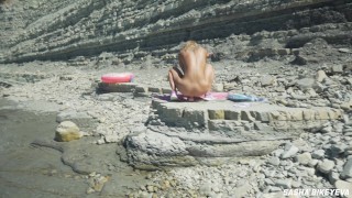 Awesome kinky nudist girl in sunglasses sucks & rides a huge dildo in public beach - Sasha Bikeyeva