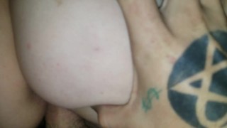 Slutty bitch rides dick and gets a huge creampie 
