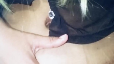 latina ebony with blonde hair and pretty pusy plays with a dildo on bed and gets her pussy so wet