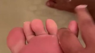 Spreading my toes In the shower 