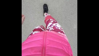 Wetting gym pants outdoor desperation