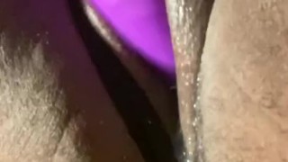 Creamy fat pussy gets drilled by vibrator