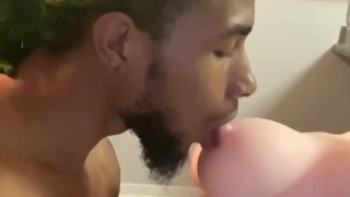 Amateur American Guy Stroking Big Dick & Licking & Eating Pussy