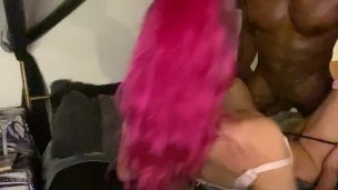 Barbie PAWG cheats with bbc and let’s him cum all over her face and pink latex dress