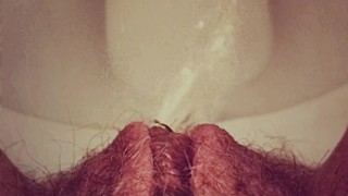 Hairy BBW closeup latenight powerpiss on toilet