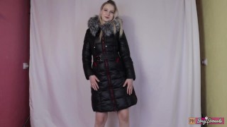 A teen girl is just dancing in a down jacket | No Porn (Video For Down Jacket Lovers)