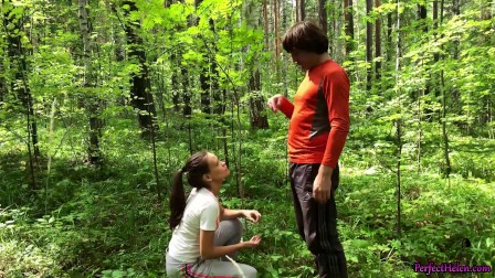 Brunette Suck Big Cock Stranger and Hard Pussy Fuck in the Forest