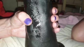 Getting stretched with two dildo's before getting fisted
