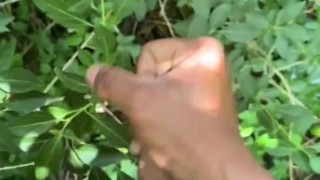 pissing and then jerking off in the woods