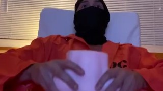 Masked Prisoner breaks into a house and fucks a fleshlight. Moans and cums inside it!