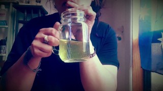 BBW Aussie piss in jar suck & blow bubbles