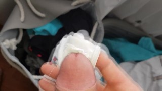 White dirty panties from laundry smell like bitter sweet